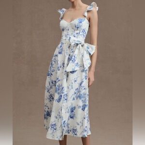 V. CHAPMAN Vera Ruffle Strap Corset Slit Dress NEW Size 2 Provencal Blue Floral